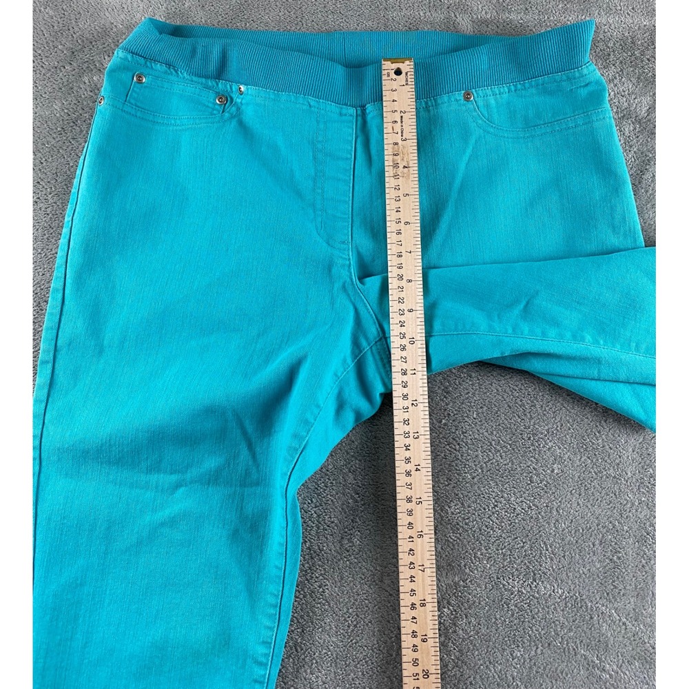 Lark Lane Petite Turquoise Blue Pull On Cropped Pants 14P Ribbed Waist Stretch - Picture 10 of 12